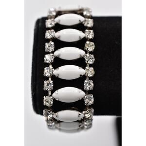Gale Vintage Prong Crystal Bracelet White Cabochon Marquise Signed 1950s BinAW